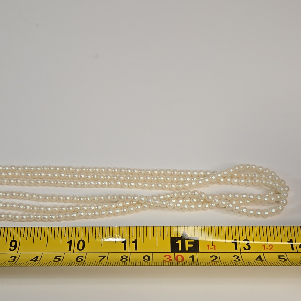 Classic Rose Quartz Stones Pearl Lariat Floral Necklace Earrings Triple Strand - Picture 11 of 15